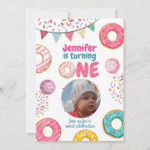 Donut Birthday Foto Einladung Sweet ONE