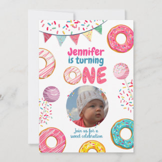 Donut Birthday Foto Einladung Sweet ONE
