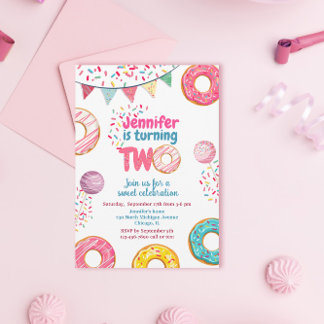 Donut Birthday Invitation Sweet TWO Einladung
