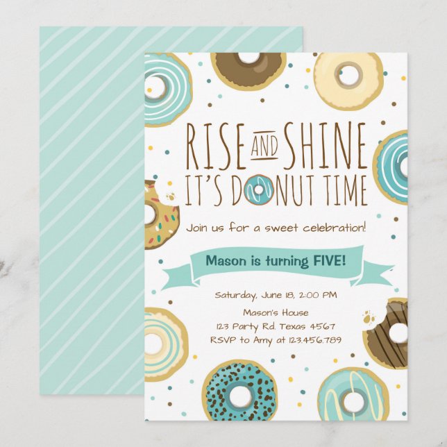 Donut Birthday Party Einladung Rise und Shine (Vorne/Hinten)