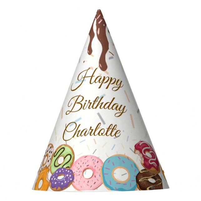 Donut Birthday Party | Farbenfrohe Sprinkle Donut Partyhütchen (Vorderseite)