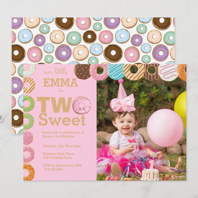 Donut Birthday | Zwei Süßigkeiten Einladung (Vorne/Hinten)