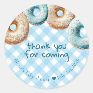 Donut Blue Gingham Boy Baby Dusche Vielen Dank Runder Aufkleber