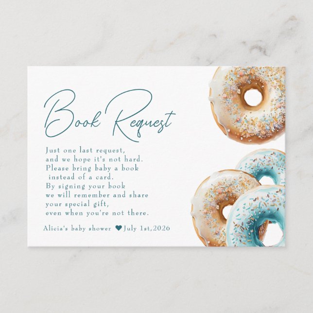 Donut | Blue Gingham Boy Baby Showbuchanfrage Begleitkarte (Vorderseite)