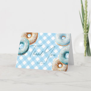 Donut   Blue Gingham Boy Baby Shower Dankeskarte