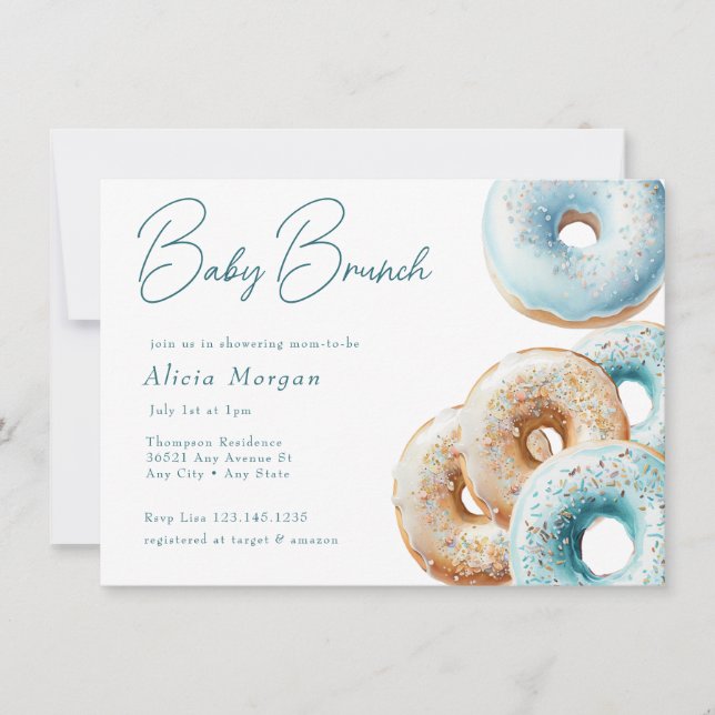 Donut | Blue Gingham Boy Baby Shower Einladung (Vorderseite)