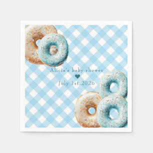 Donut   Blue Gingham Boy Baby Shower Serviette