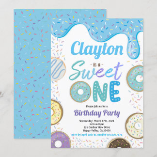 Donut Boy Sweet One 1. Geburtstag Party Blue Einladung