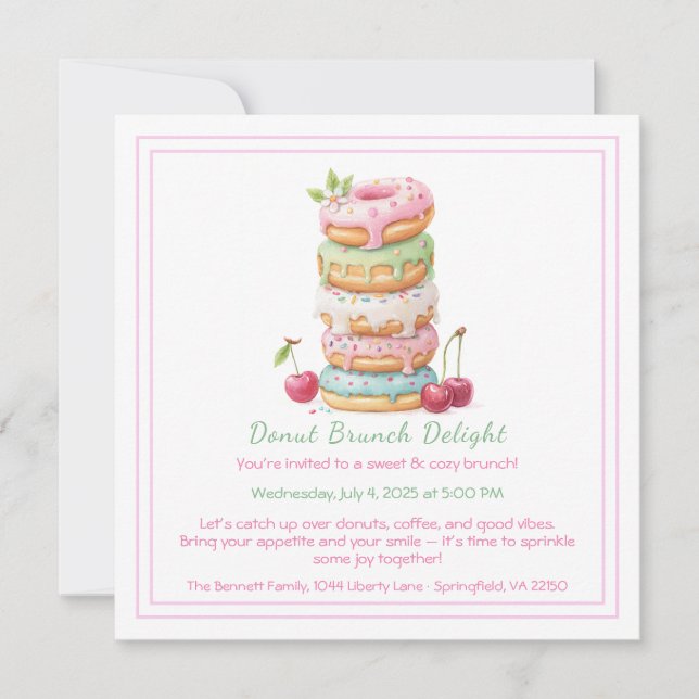 Donut Brunch Einladung farbenfrohe Konditorei Ansa (Vorderseite)