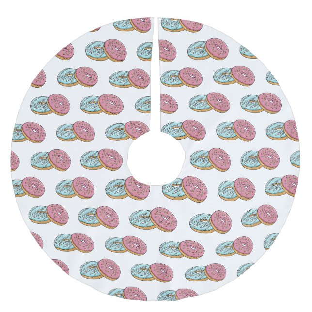 Donut-Cartoon-Abbildung Polyester Weihnachtsbaumdecke (Vorderseite)