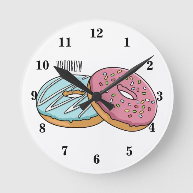 Donut-Cartoon-Abbildung Runde Wanduhr (Vorderseite)