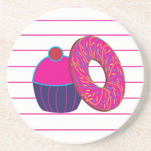 Donut Cupcake Rosa Streifen  Getränkeuntersetzer
