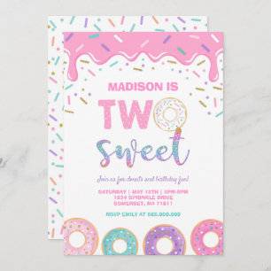 Donut Deux Invitations de fête douce rose