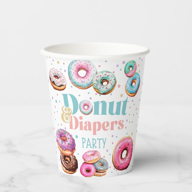 Donut & Diapers Babydusche Papierplatte Pappbecher (Vorderseite)