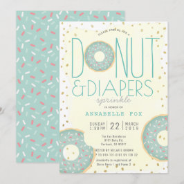 Donut & Diapers Sprinkle Green Gold Baby Dusche Einladung