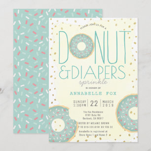 Donut & Diapers Sprinkle Green Gold Baby Dusche Einladung