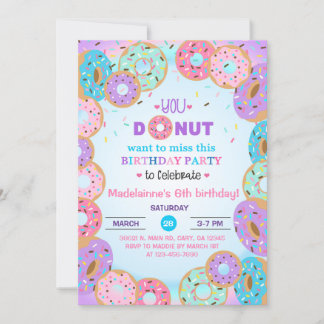 Donut, Donuts, Mädchen zum 6. Geburtstag Einladung