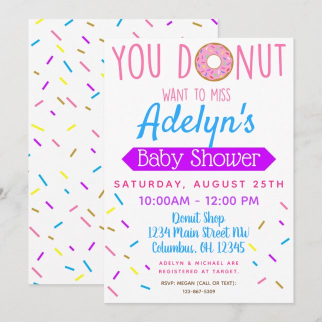 Donut, Doughnut Baby Showeinladung Einladung (Vorne/Hinten)
