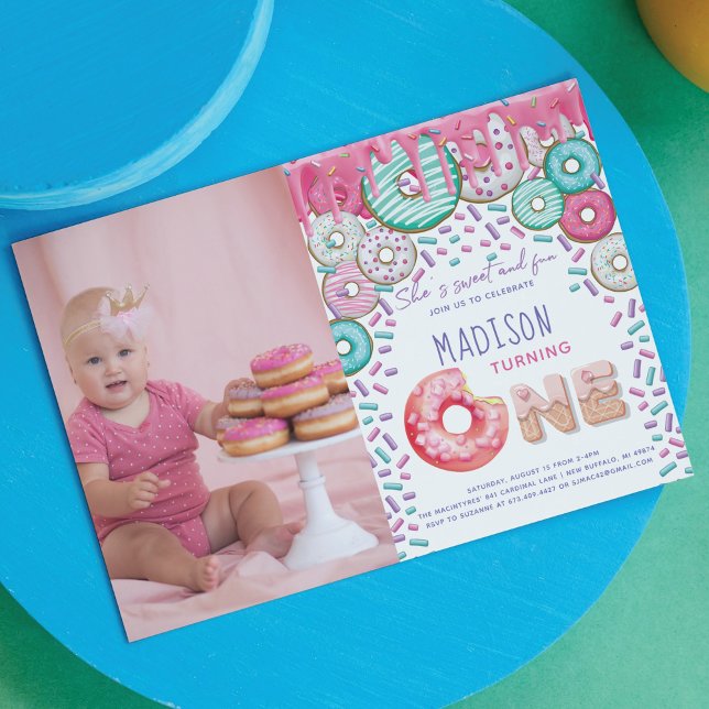 Donut First Birthday Invitation Sprinkings Photo (Créateur téléchargé)