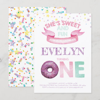 Donut First Birthday Watercolor Einladung
