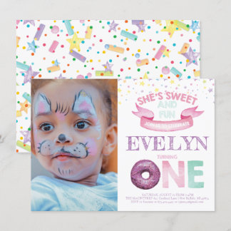 Donut First Birthday Watercolor Foto Einladung