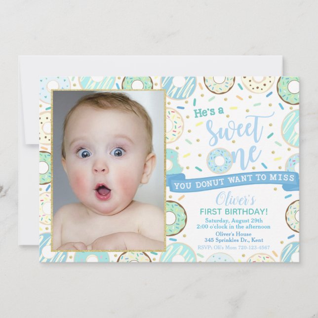 Donut Foto Geburtstag Einladung Boy Sweet One (Vorderseite)