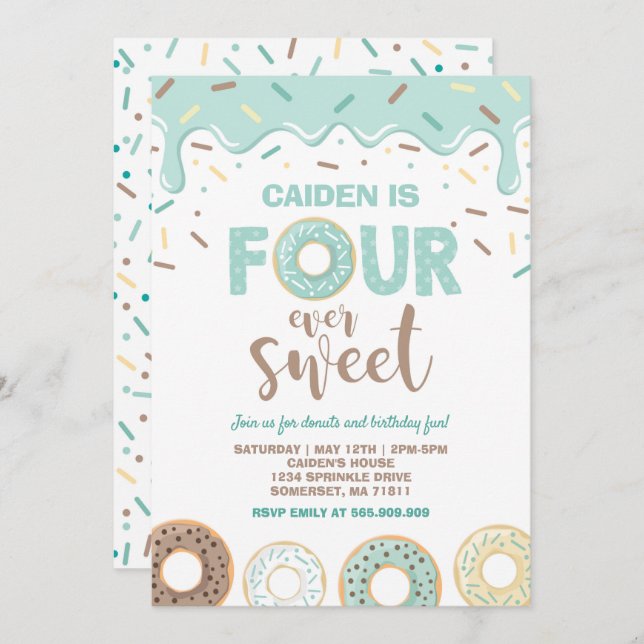 Donut Four Ever Sweet Invitation Donut 4e annivers (Devant / Derrière)