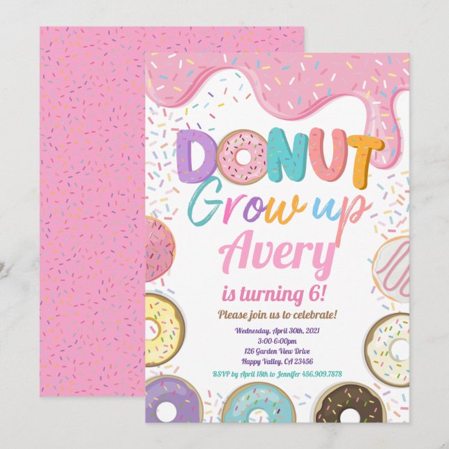 Donut Groove Birthday Party Pink Pastel Girl Einladung (Vorne/Hinten)