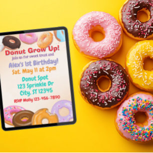 Donut Grow Up 1. Geburtstag Einladung