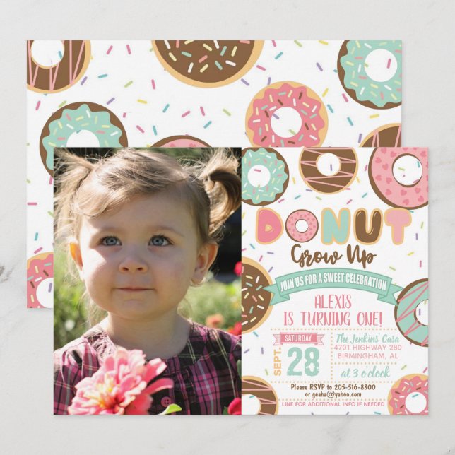Donut Grow Up Anniversaire Invitation avec photo (Devant / Derrière)