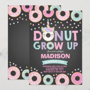 Donut Grow up Birthday Einladung Donut & Unicorn
