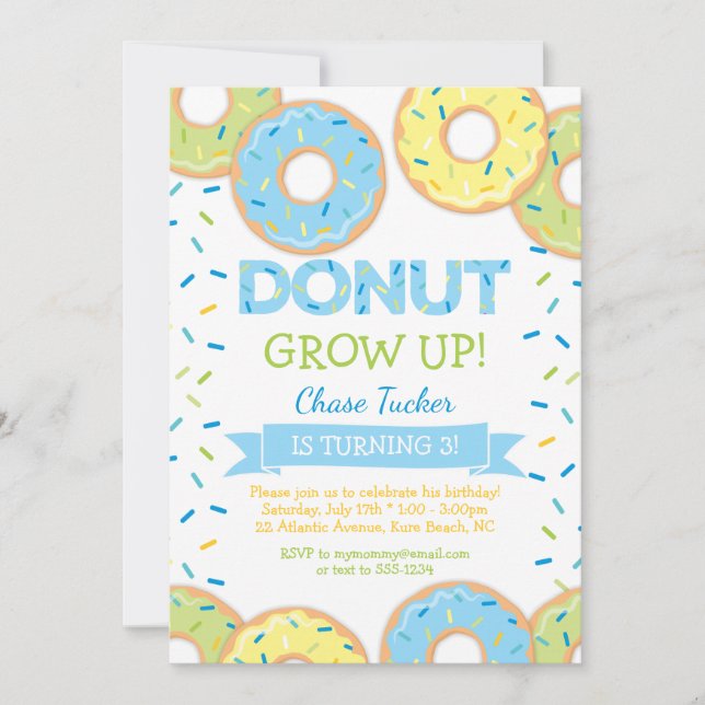 Donut Grow up Boy Anniversaire Invitation Bleu (Devant)