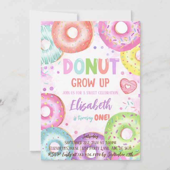 Donut Grow Up Doughnut Geburtstag Einladung (Vorderseite)