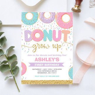 Donut Grow Up Erste 1. Geburtstagseinladung Einladung