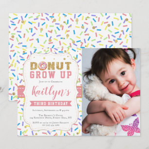 Donut Grow Up Girls Any Age Birthday Invitations