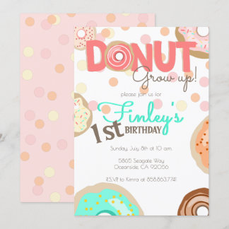 Donut Grow Up Thema Geburtstag kleine Mädchen Brun Einladung