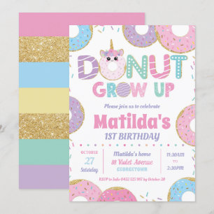 Donut Grow Up Unicorn Anniversaire Invitations Fil