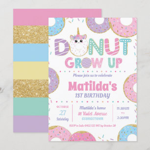 Donut Grow Up Unicorn Anniversaire Invitations Fil