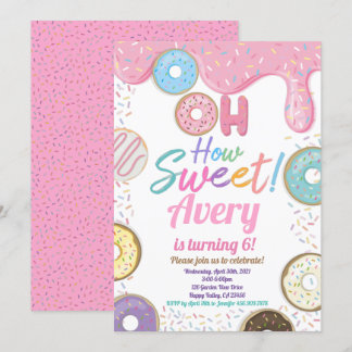 Donut How Sweet Birthday Party Pink Pastel Girl Einladung