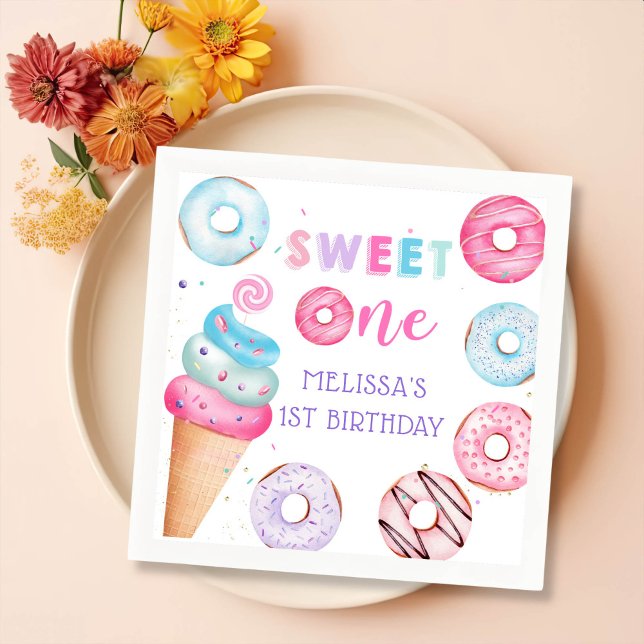 Donut Ice Cream Sweet One Birthday Party Napkins Serviette (Von Creator hochgeladen)