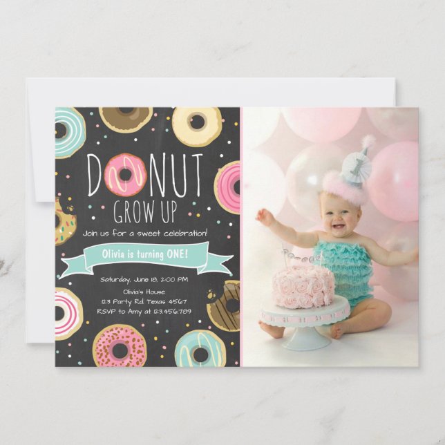 Donut Invitation Anniversaire Donut bey party (Devant)