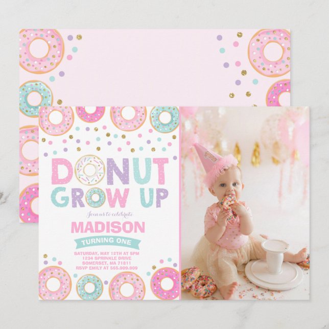 Donut Invitation Anniversaire Donut Grow Up Party (Devant / Derrière)