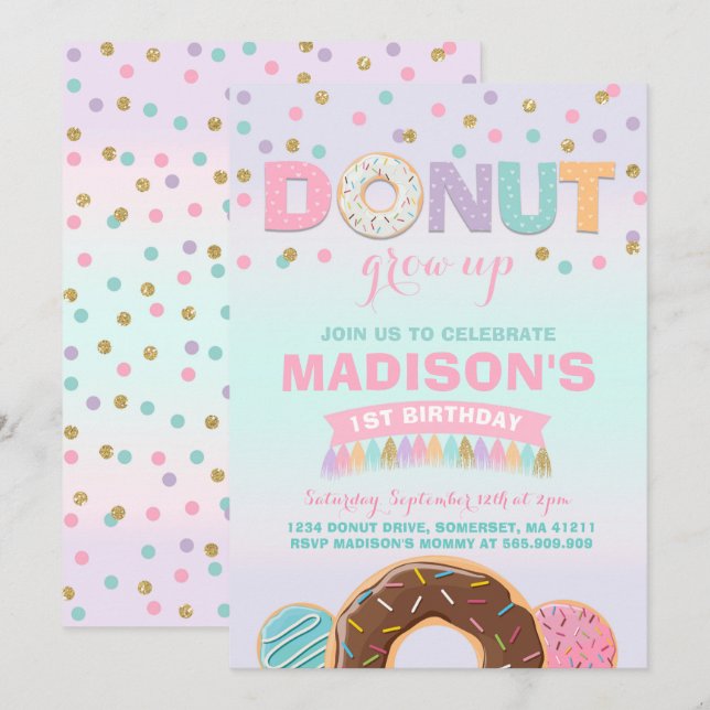 Donut Invitation Anniversaire Donut Grow Up Party (Devant / Derrière)