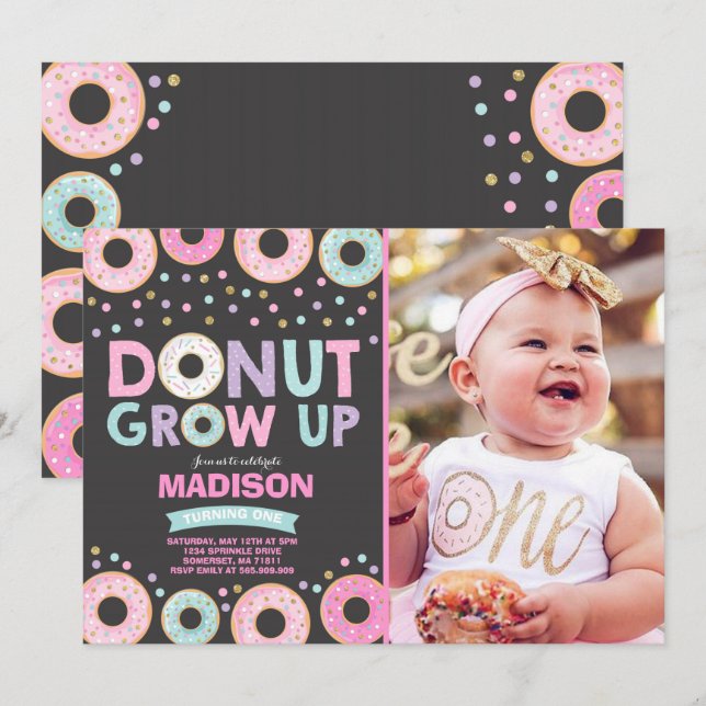 Donut Invitation Anniversaire Donut Grow Up Party (Devant / Derrière)