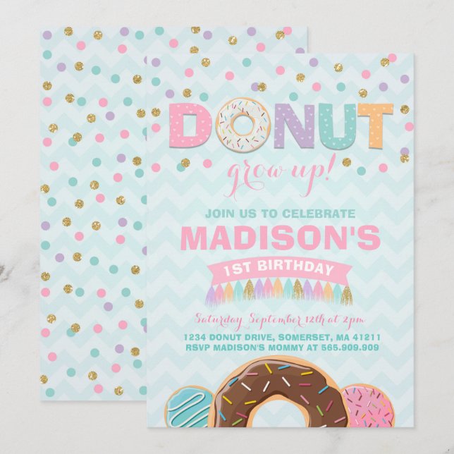 Donut Invitation Anniversaire Donut Grow Up Party (Devant / Derrière)