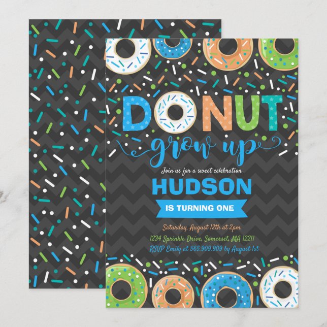 Donut Invitation Anniversaire Donut Grow Up Party (Devant / Derrière)