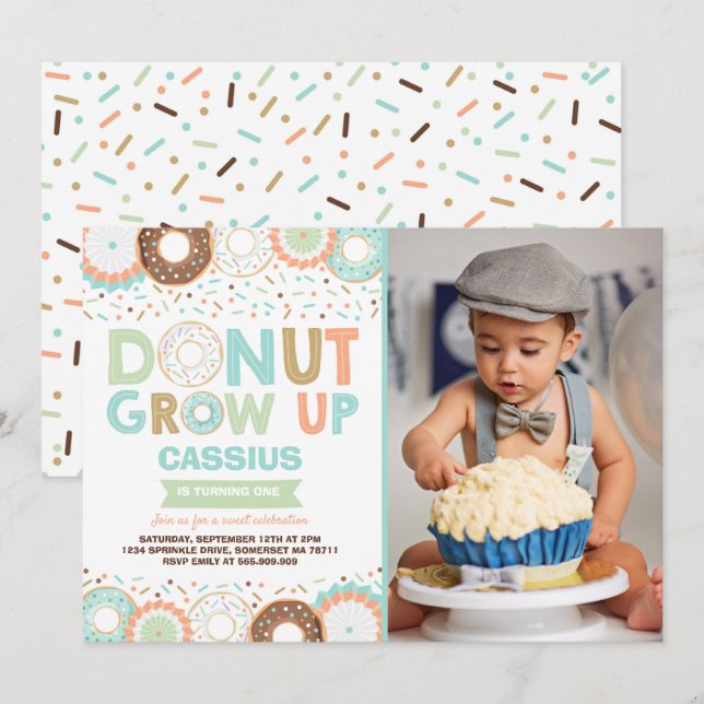 Donut Invitation Anniversaire Donut Grow Up Party (Devant / Derrière)