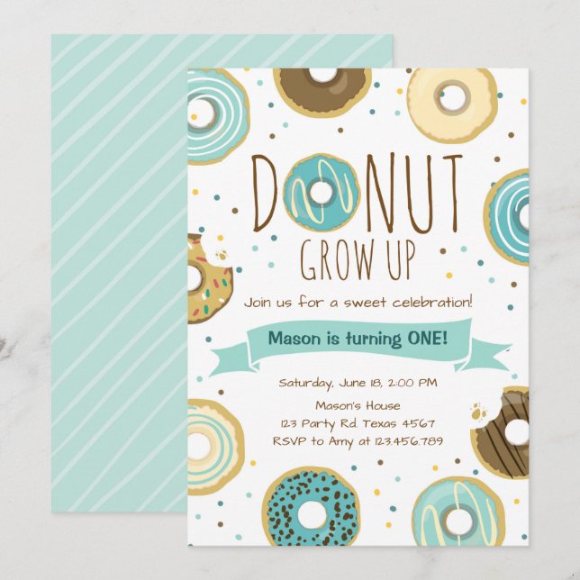 Donut Invitation Anniversaire Donut Grow Up Party (Devant / Derrière)