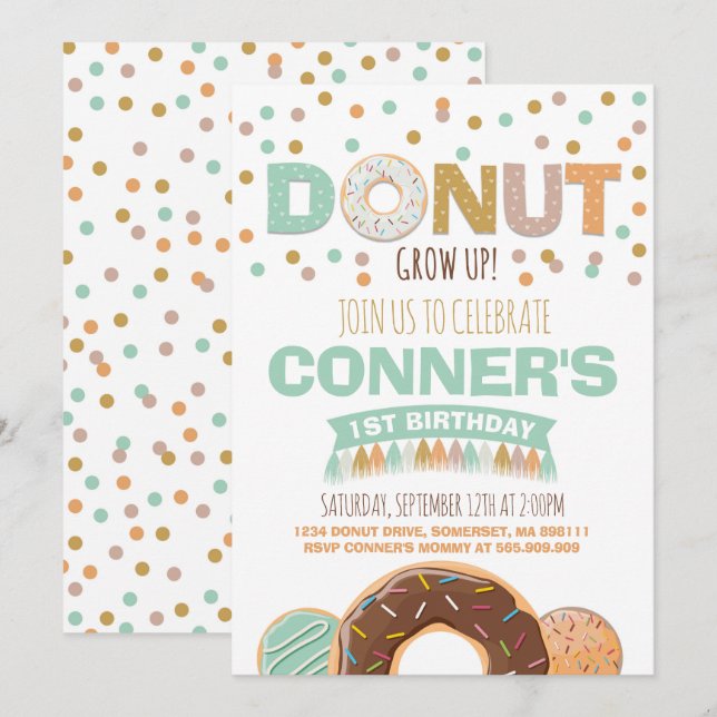 Donut Invitation Anniversaire Donut Grow Up Party (Devant / Derrière)