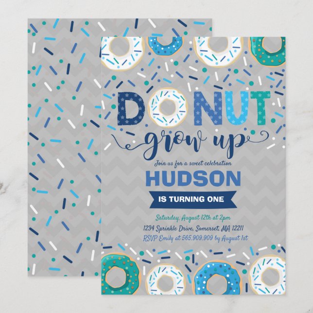 Donut Invitation Anniversaire Donut Grow Up Party (Devant / Derrière)
